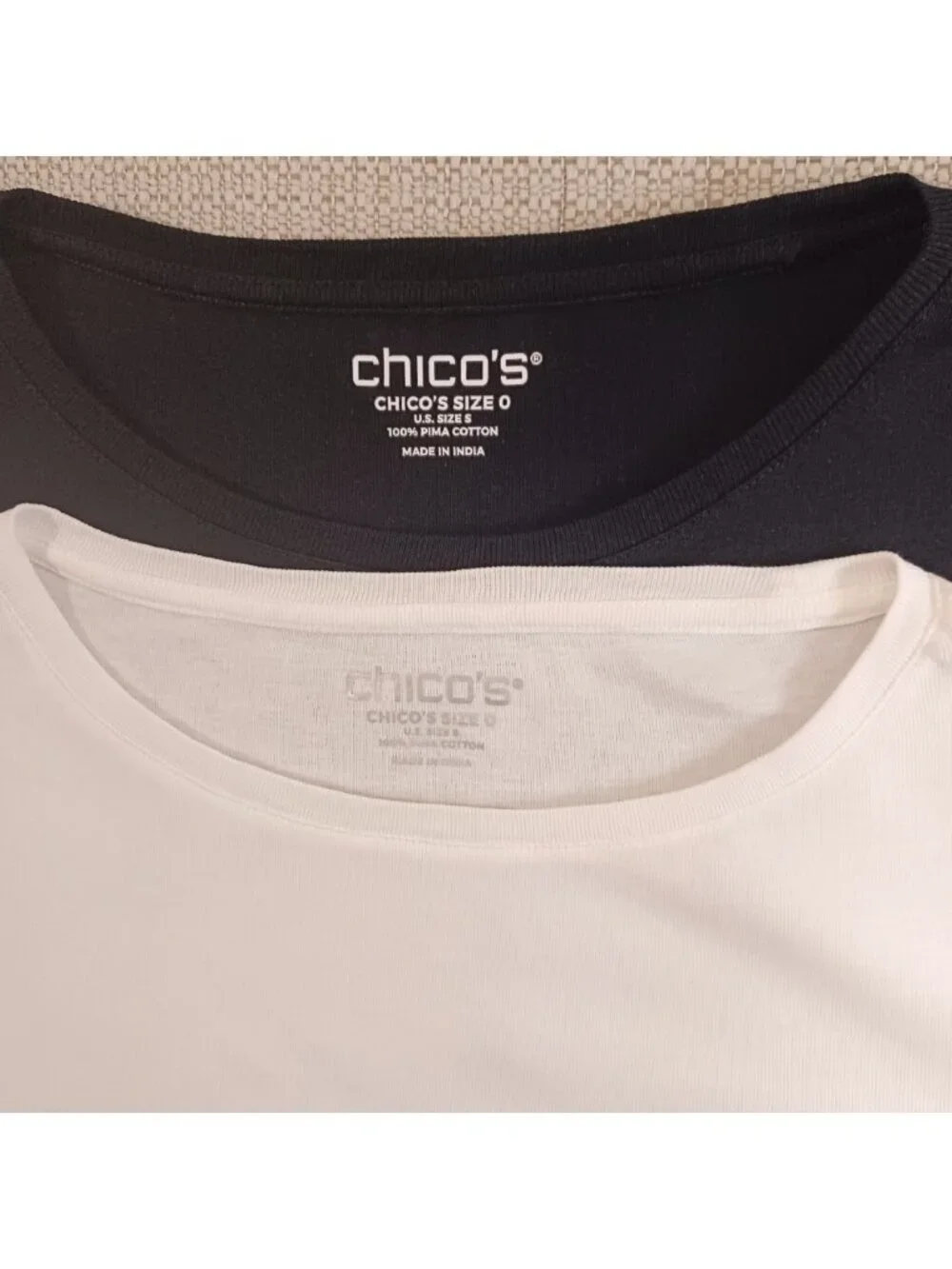 2 Chico's Pima Cotton Elbow Sleeve Tees Solid White Solid Black - Picture 4 of 9